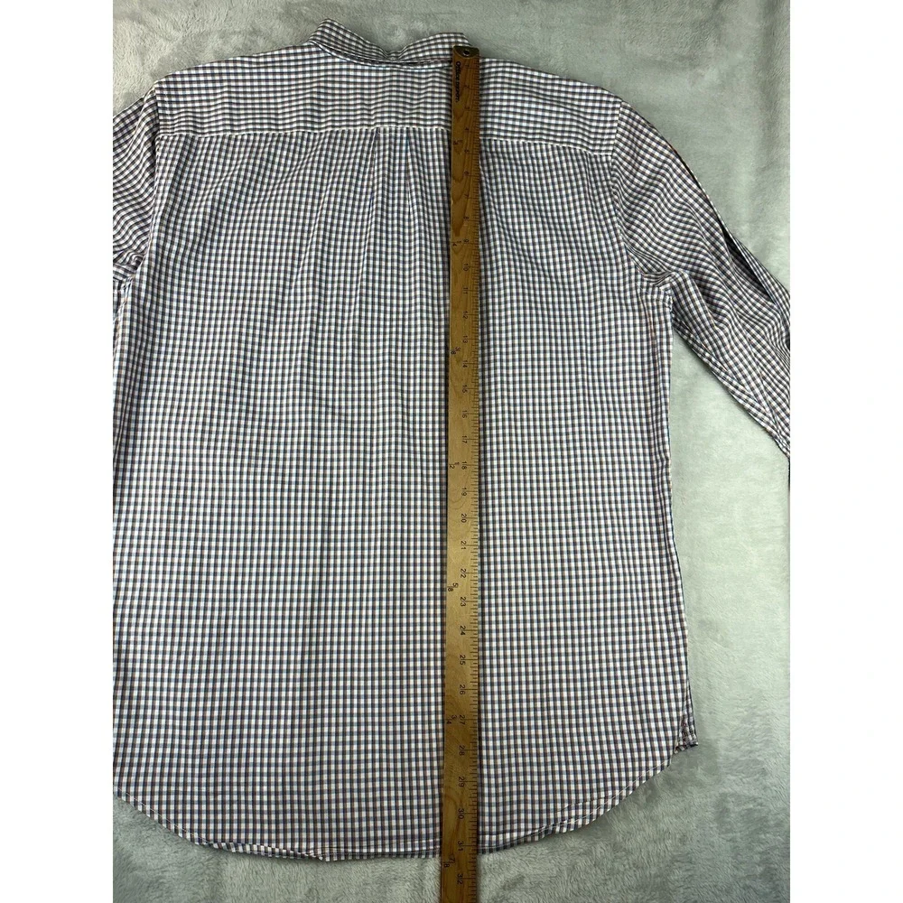 BANANA REPUBLIC Shirt Men Large Check Gingham Grant Fit Stretch Pinpoint Oxford